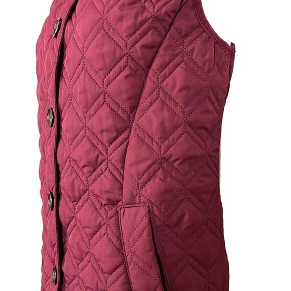 Lands End Women's Quilted Cranberry Red Puffer Vest Jacket Button Down sz XS 2-4 - Picture 9 of 16